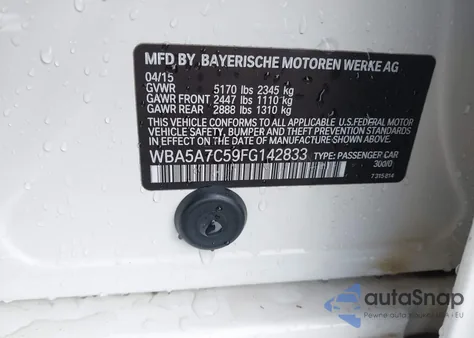 2015 BMW 528I xDrive z USA, uszkodzony, nr VIN WBA5A7C59FG142833